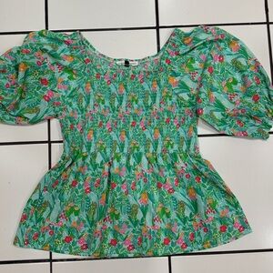 boutique purchase 🎀 Vibrant Floral Puff Sleeve Michelle McDowell Smocked blouse